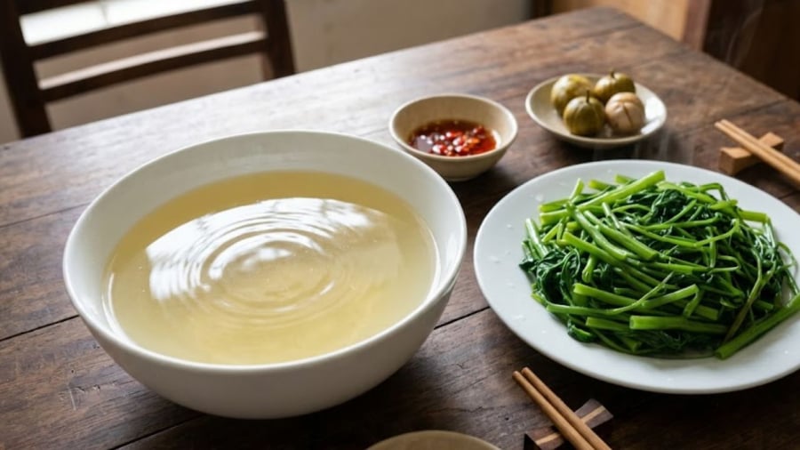 Nước luộc rau có chứa một số vitamin và khoáng chất từ rau được hòa tan vào nước.