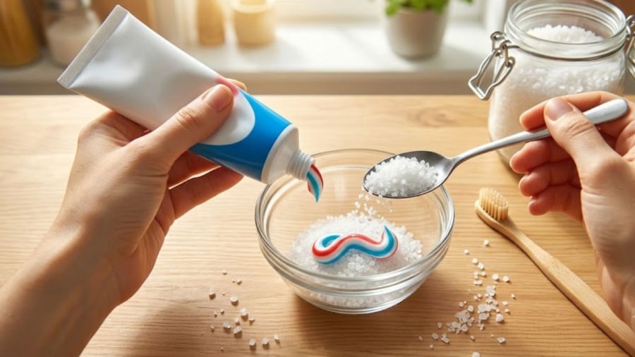 Sự kết hợp của kem đánh răng và muối trắng có thể giúp giải quyết nhiều vấn đề trong nhà.