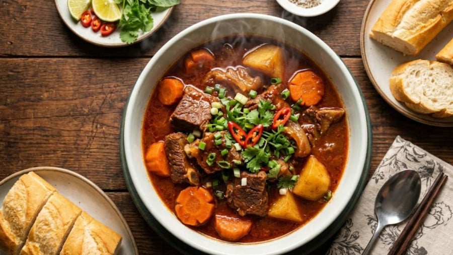 Khi nấu bò sốt vang, bạn cần nấu lửa nhỏ cho thịt chín mềm, không bị khô cứng.