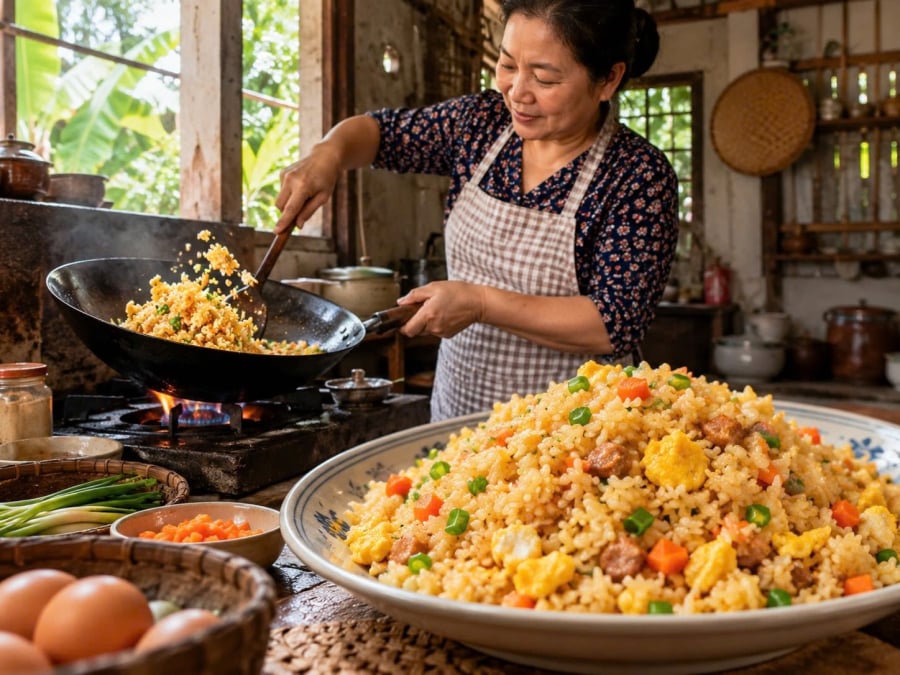 Muốn cơm rang tơi xốp, căng hạt và giòn ngon, nên dùng cơm đã để nguội và bảo quản lạnh đúng cách, bóp tơi trước khi rang, làm nóng chảo, sử dụng lượng dầu vừa đủ và rang thành từng mẻ nhỏ. Đặc biệt, cần để cơm tiếp xúc với mặt chảo nóng trong những khoảng ngắn để tạo độ giòn.    