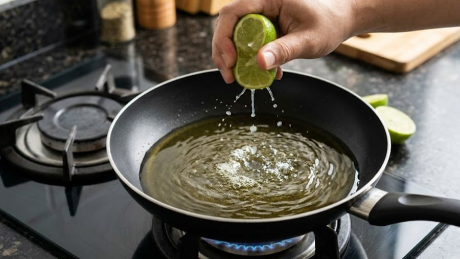 Thêm một chút nước cốt chanh vào chảo dầu trước khi rán được cho là có thể giúp hạn chế tình trạng bắn dầu.