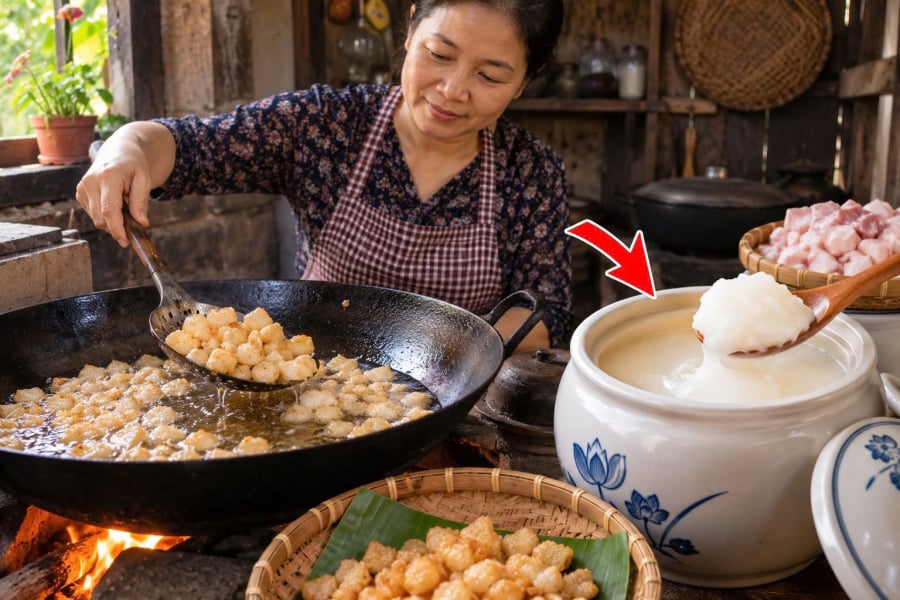 Ngày xưa, khi dầu ăn chưa phổ biến, các bà các mẹ thường tự rán mỡ lợn để dành nấu nướng. Mỡ lợn được sử dụng trong những món ăn dân dã như rau muống xào tỏi, cơm rang, thịt kho hay các món xào.    