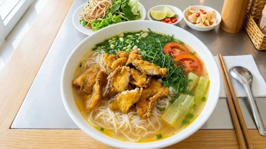 Thưởng thức bún cá khi còn nóng.