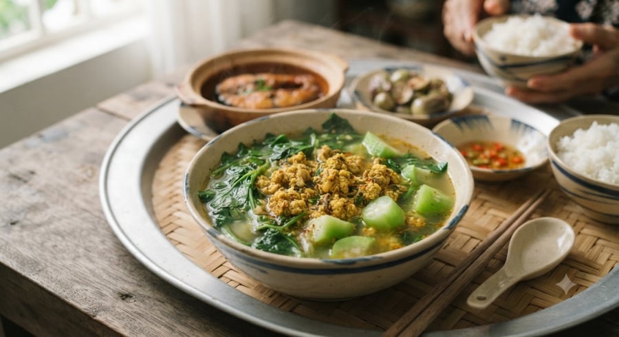Canh rau đay nấu cua đồng là món ăn dân dã, giúp bổ sung rau xanh và chất xơ cho bữa cơm gia đình.