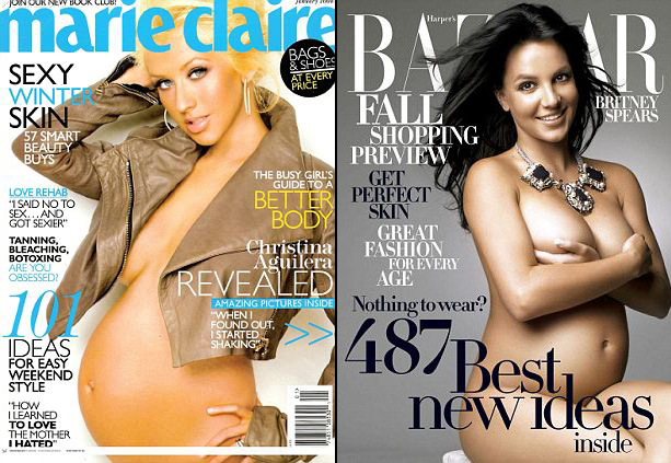 Trước Jessica, cả Christina và Britney cũng đã trút bỏ xiêm y lên bìa tạp chí khi mang thai.