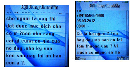 Ảnh chụp màn hình nội dung tin nhắn gửi tới đe dọa bác sỹ N