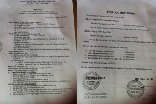 Hợp đồng và Phụ lục của hợp đồng ký kết giữa nhà trường và công ty TNHH Cơm Việt