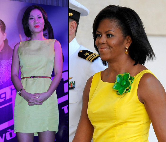 Chiếc váy Thu Minh trùng hợp với phong cách trang phục mà Michelle Obama chọn để xuất hiện trước công chúng.