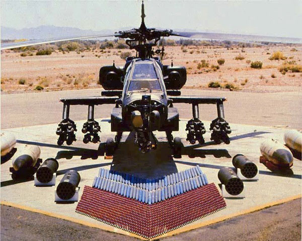 Mỗi chiếc Apache mang theo 4 ống phóng ở 2 bên cánh của nó, tức là 2 ống mỗi bên. Mỗi ống này lại mang được 4 quả tên lửa, đẩy số Hellfire lên con số khủng bố là 16 quả. 