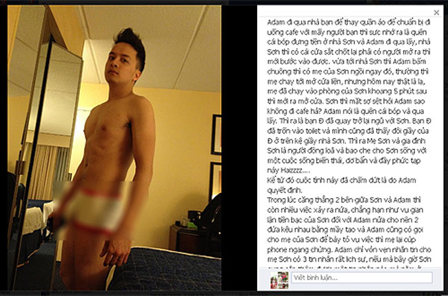 Hình ảnh Cao Thái Sơn chỉ mặc nội y cùng những tin nhắn qua lại của hai người cũng được Adam Nguyễn 