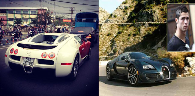 Siêu xe nhanh nhất thế giới Bugatti Veyron của một đại gia Việt bên cạnh Bugatti Veyron của  Cristiano Ronaldo. Để sở hữu một chiếc xe hơi tại Việt Nam, khách hàng phải trả chi phí gấp khoảng 3 lần so với giá tại các nước khác trên thế giới, như vậy một chiếc Bugatti   Veyron biển trắng có mức giá 1 triệu USD tại Mỹ, về Việt Nam giá của nó sẽ là 3 triệu USD - tương đương trên 60 tỷ đồng.