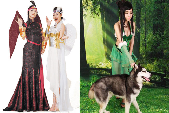    Elly Trần với hình ảnh cosplay táo bạo và khiêu khích, khác hẳn với bộ xiêm y rườm rà bọc kín người của hai chị em họ Từ trong Cổ linh tinh quái.