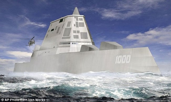 DDG-1000 và các tàu khu trục tàng hình lớp Zumwalt có thân tàu xuyên sóng giúp nó hầu như không để lại đường rẽ nước, động cơ đẩy bằng điện và hệ thống định vị siêu âm cùng các tên lửa tối tân. Chúng dài và nặng hơn các tàu khu trục hiện hữu song chỉ cần phân nửa số thủy thủ đoàn vì các hệ thống tự động. Con tàu trông chỉ to hơn một chiếc tàu đánh cá nhỏ một chút khi xuất hiện trên radar của đối phương. Con tàu cũng được trang bị một khẩu pháo điện từ vốn sử dụng từ trường và dòng điện để bắn với tốc độ gấp vài lần vận tốc âm thanh. Giá của mỗi chiếc DDG-1000 là 3 tỉ USD.