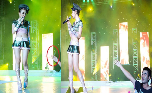 Trong chương trình, khi Angela Phương Trinh đang biểu diễn, 1 khán giả nam đã bất 