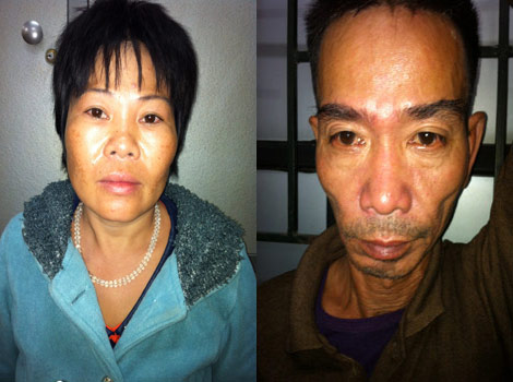 Cặp vợ chồng hờ Nguyễn Thị Lan - Nguyễn Văn Kháng tại cơ quan công an.