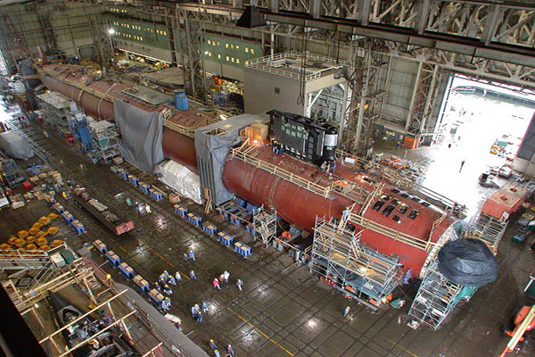 Hình ảnh tầu ngầm tấn công lớp Virginia của Mỹ được hoàn thiện tại xưởng đóng tàu...