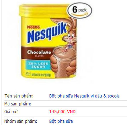 Sữa bột Nesquik của Nestle được chào bán tại Việt Nam