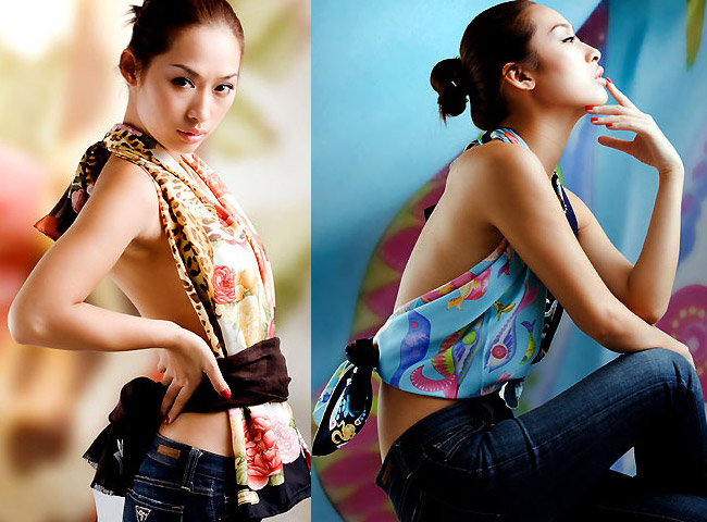 Ngoài đời, Quỳnh Thy cũng là người theo gu thời trang giản dị, ngẫu hứng. Cô người mẫu xinh đẹp có bộ hình chụp với những chiếc áo đặc biệt được tạo ra từ... khăn.
