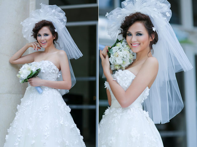 Mặc dù vậy, Diễm Hương vẫn trở thành cô dâu xinh đẹp, không phải trong lễ cưới mà trong bộ ảnh thời trang. 