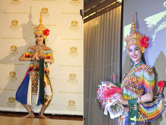 Bộ trang phục giành HCV của Hoa hậu Thái Lan Waratthaya Wongchayaporn. Cô gái xinh đẹp này là một trong những thí sinh thành công nhất của cuộc thi năm nay và là ứng cử viên sáng giá cho chiếc vương miện HHTĐ 2012.