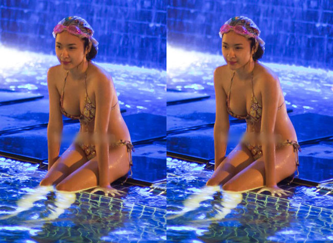  Hình ảnh sexy của Angela Phương Trinh tại bể bơi của một khách sạn khi đóng phim ở Nha Trang.