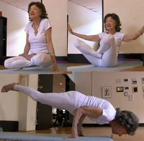 Cụ bà Tao Porchon-Lynch đang thực hiện các động tác Yoga khó