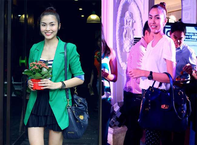 Chiếc túi đeo vai big size của Miu Miu cũng được Hà Tăng yêu thích. Đây chính là dáng túi Satchel đang được nhiều bạn trẻ hâm mộ hiện nay. Mẫu túi này của Miu Miu nằm trong BST từ năm 2010. Nó có giá khoảng 1.700 $ - 35,7 triệu đồng.