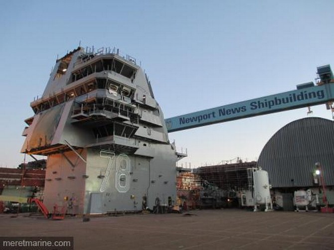 Công việc bắt đầu chế tạo tháp đảo, hay có thể ví là “bộ não” của tàu sân bay CVN-78 được bắt đầu vào tháng 12/2009.
