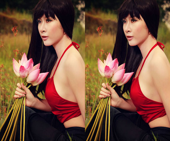 Cũng trong thời gian này, Phương Trinh đã tung ra bộ ảnh trong đó cô mặc yếm đỏ chơi đùa với hoa sen trên cỏ hoang dại. Hot girl này đã nhận được nhiều lời chỉ trích của dư luận vì 