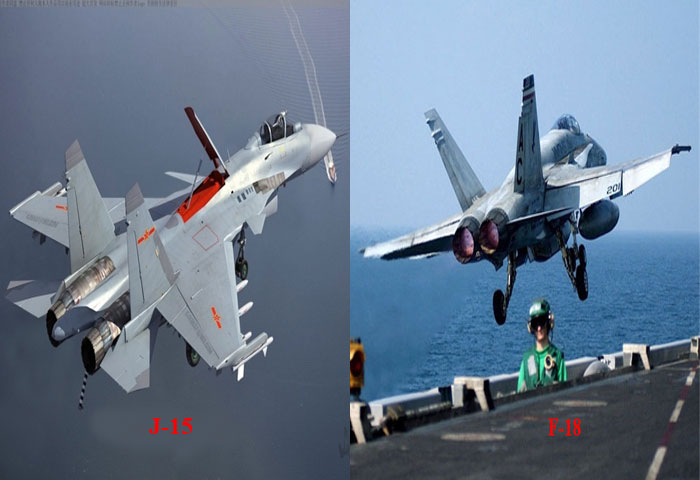Thời gian gần đây giới chức Trung Quốc liên tục lên tiếng khen ngợi sản phẩm máy bay J-15 của mình, và không thua kém gì chiến đâu cơ F-18 Hornet của Mỹ, dù các chuyên gia quân sự nói rằng J-15 là bản sao Su-33 của Nga.