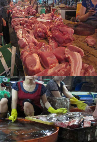 Trong vai bà nội trợ, đảo khắp một số chợ Phùng Khoang (Thanh Xuân), chợ Triều Khúc (Thanh Trì), chợ Nông sản (Hà Đông).... chúng tôi tìm mua thực phẩm sạch cho gia đình, băn khoăn không biết nên chọn thịt hay cá