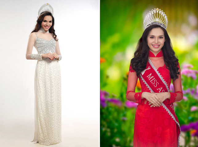 Trong bộ ảnh mới này, Diệu Hân đã diện chiếc áo dài kết hợp với chiếc vương miện giành được từ Hoa hậu Đông Nam Á. 