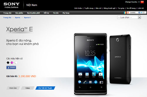 Xperia E có giá chỉ 3.190.000 đồng và là chiếc smartphone Xperia rẻ nhất của Sony tại Việt Nam.