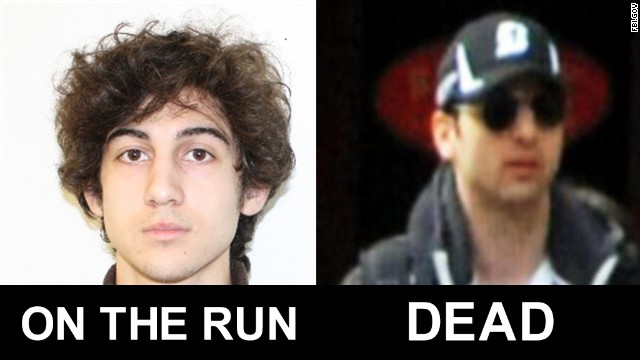 Người anh Tamerlan Tsarnaev (bên phải) đã bị bắn chết, người em Dzhokhar Tsarnaev đang chạy trốn