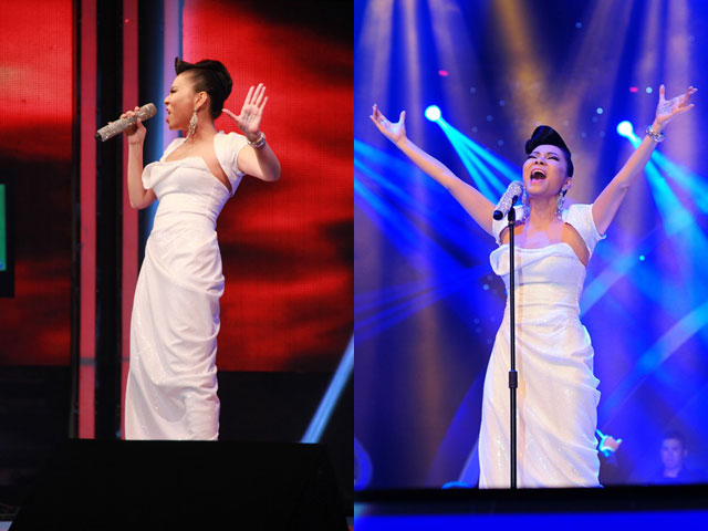  Diễn quá sung, Thu Minh lộ lời bài hát trên lòng bàn tay  trong đêm chung kết Vn Got Talent