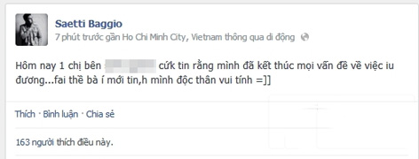 Status công khai việc chia tay của Baggio vào tối qua.