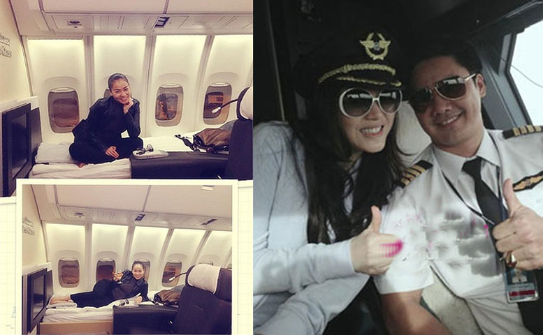  Trước đó, cũng trên trang Facebook cá nhân của mình, Lý Nhã Kỳ đã đăng tải những hình ảnh mới nhất trong chuyến bay trở về Việt Nam. Trong đó, cô vào buồng lái để nhí nhảnh tạo dáng chụp ảnh với các phi công và tiếp viên.