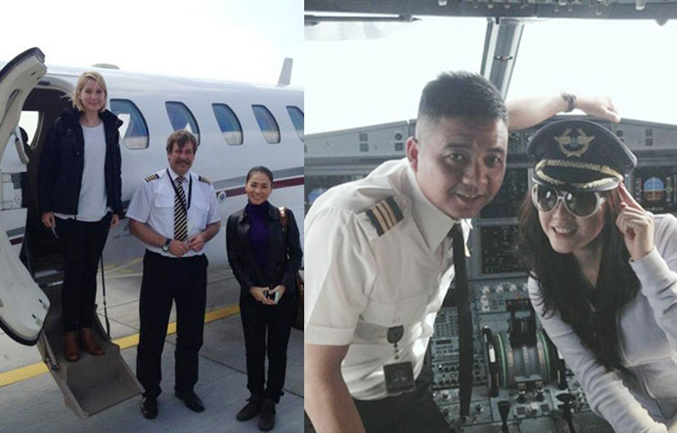Tuy nhiên, khác với trường hợp của Lý Nhã Kỳ chụp hình với phi công trong buồng lái thì Thu Minh lại khiêm tốn lưu lại khoảnh khắc ở bên ngoài máy bay.