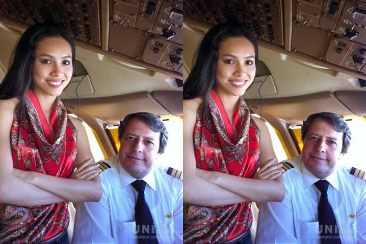  Không chỉ có cựu Đại sứ Du lịch Lý Nhã Kỳ, Á hậu Hoàng My cũng từng chụp hình với cơ trưởng của chuyến bay từ TP.HCM đến Brazil trên đường tham dự cuộc thi 