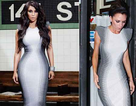 Cô nàng Kim Kardashian cũng chết mê mệt thiết kế váy ảo giác của Victory Beckham.