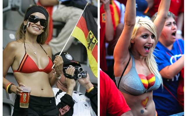 Những người đẹp mặc áo nịt ngực và áo bikini xuất hiện rất nhiều trên khán đài World Cup