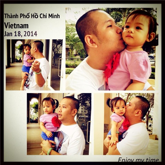 Những hình ảnh đáng yêu của ông bố Quang Huy khéo léo bế con gái trên tay.