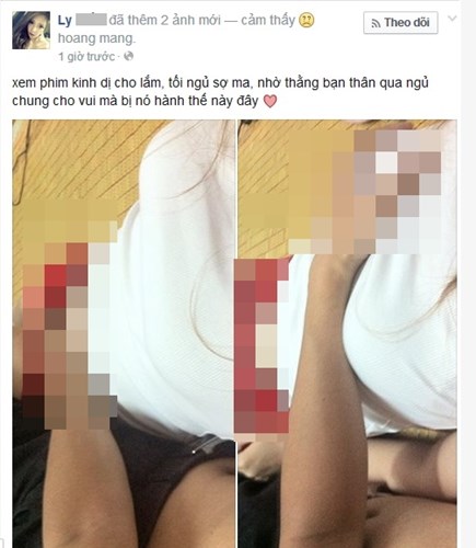Ly đăng bức ảnh sờ soạng lên mạng xã hội và "khoe" rằng đây là hành động của bạn thân cô khi được gọi sang nhà "nhờ ngủ cùng cho đỡ sợ ma".