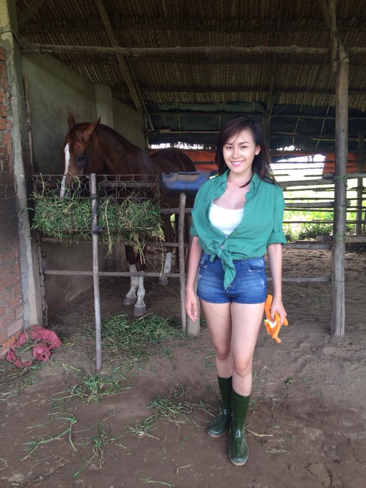 Bà Tưng cho biết, chú ngựa trong hình là "Đương kim vô địch Ngựa đua Việt Nam".