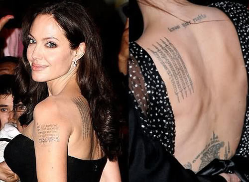 Angelia Jolie đã quá nổi tiếng với những hình xăm trên cơ thể.