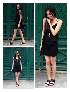 Hoa hậu Dương Mỹ Linh gợi cảm với set đồ đen.