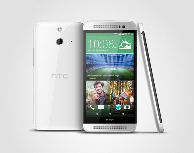 HTC One E8 (chính hãng). Từ ngày 5/8, HTC sẽ chính thức bán ra mẫu One E8 tại nhiều đại lý. Đây là phiên bản vỏ nhựa của HTC One M8 và có giá thấp hơn khoảng 4 triệu đồng, còn 11,9 triệu đồng.
