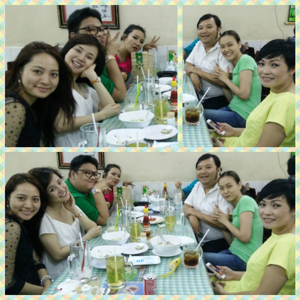 Vy Oanh và Phương Thanh, Vương Khang đi ăn cùng những người bạn.