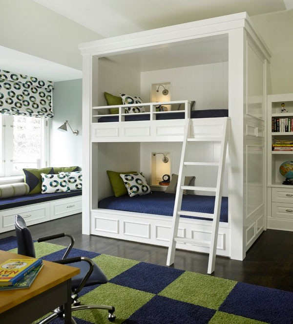 Giường tầng sơn trắng, tối giản các chi tiết hợp với những bạn nhỏ thích sự đơn giản.