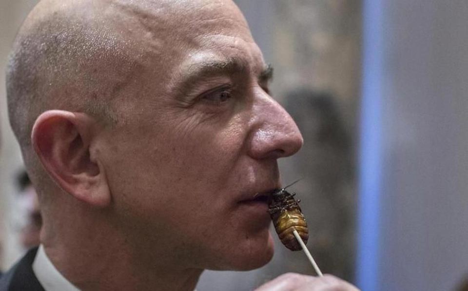 Chủ tịch kiêm CEO hãng Amazon - Jeff Bezos đang nhấm nháp món gián nướng xiên que.